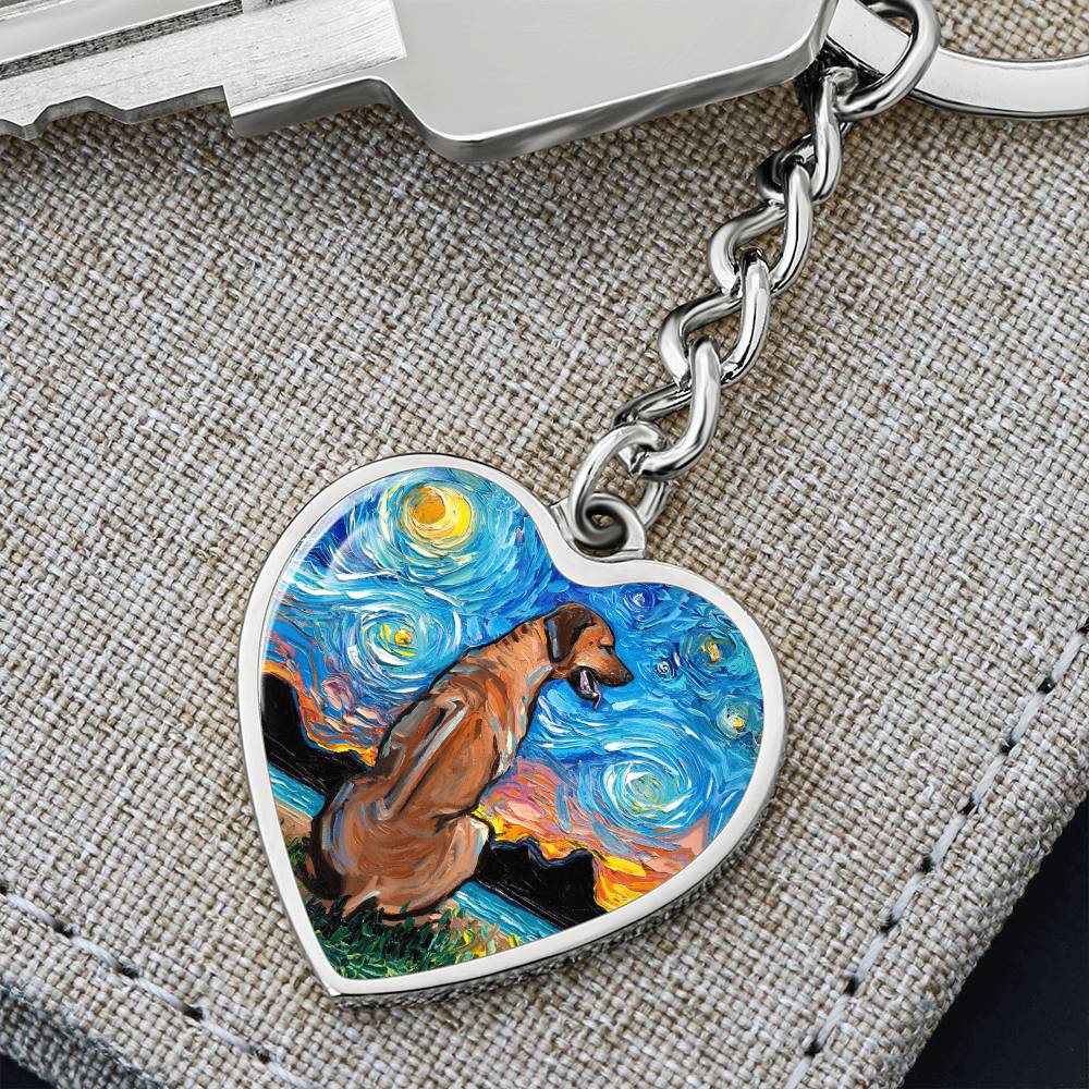 Rhodesian Ridgeback Starry Night Heart Keychain
