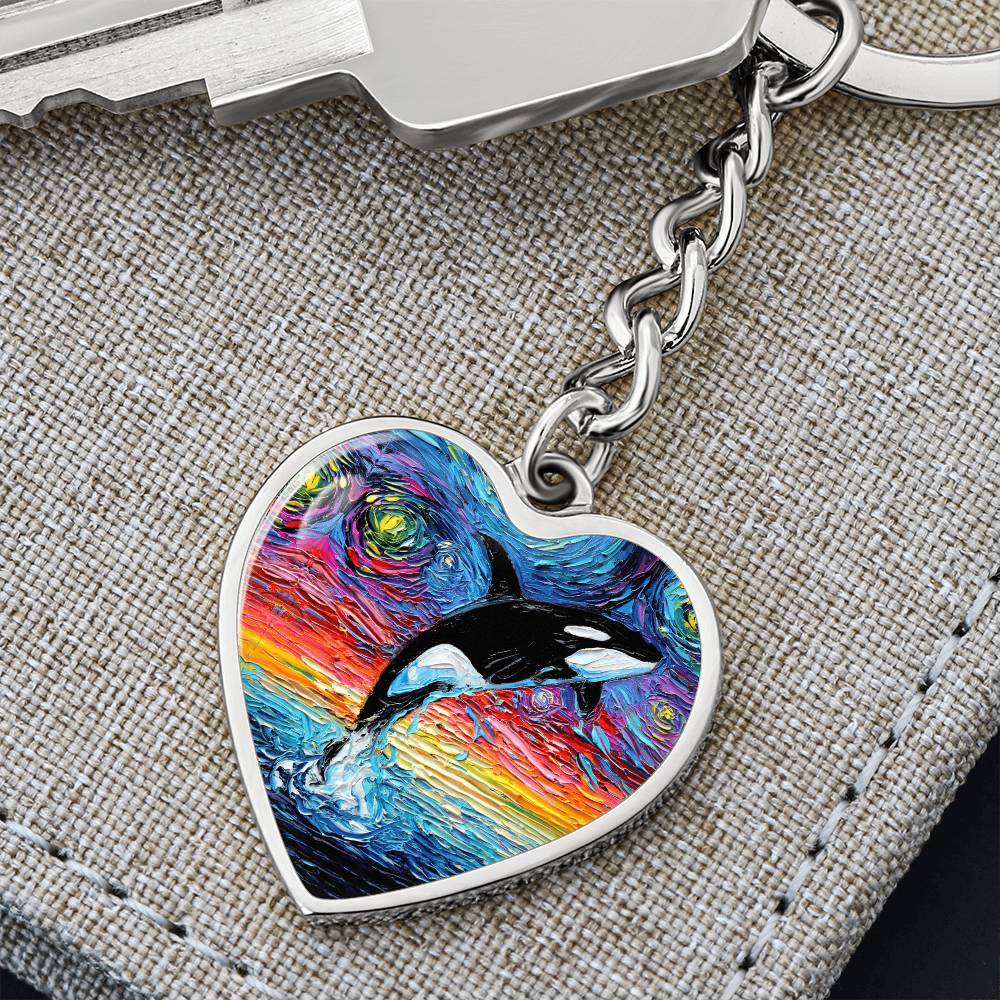 Orca Starry Night Heart Keychain