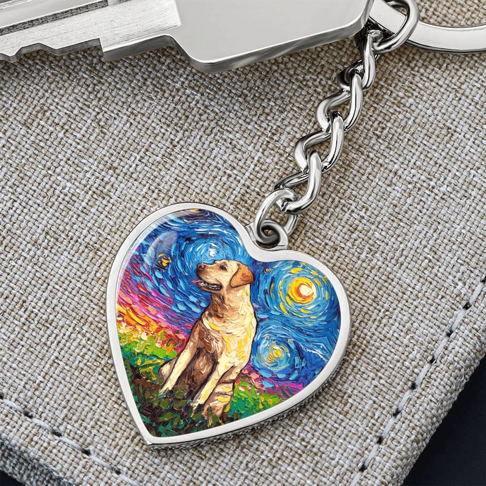 Yellow Labrador Starry Night Heart Keychain