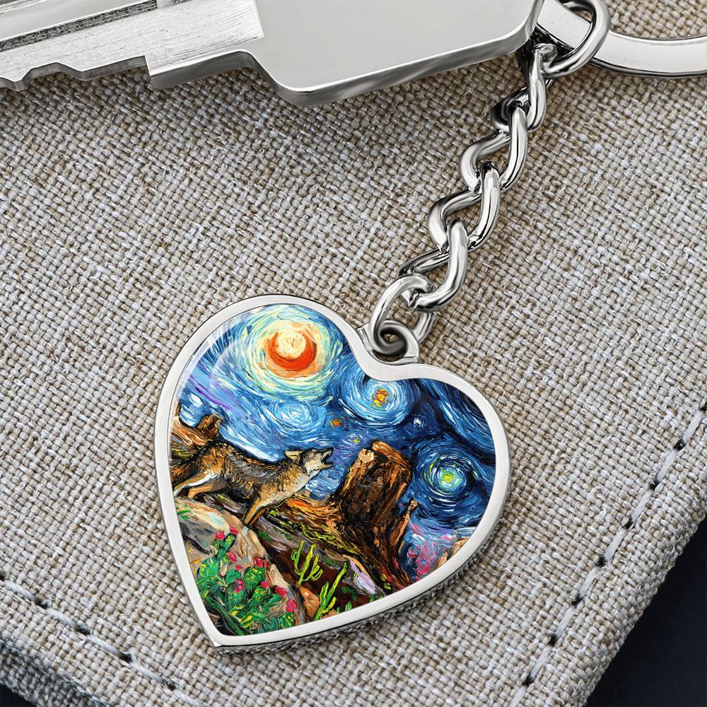 Southwestern Night Starry Night Heart Keychain