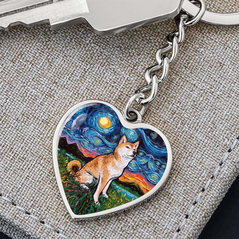 Shiba Inu Starry Night Heart Keychain