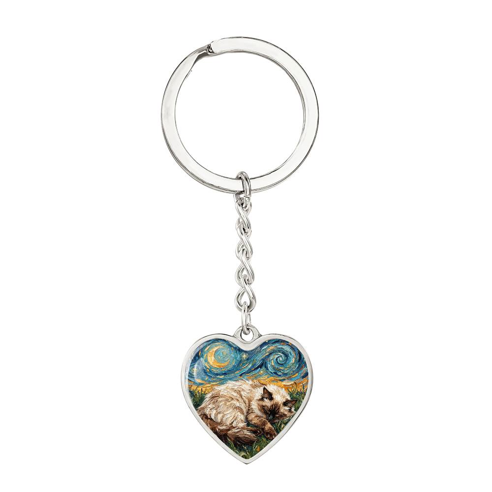 Sleepy Birman Night Heart Keychain