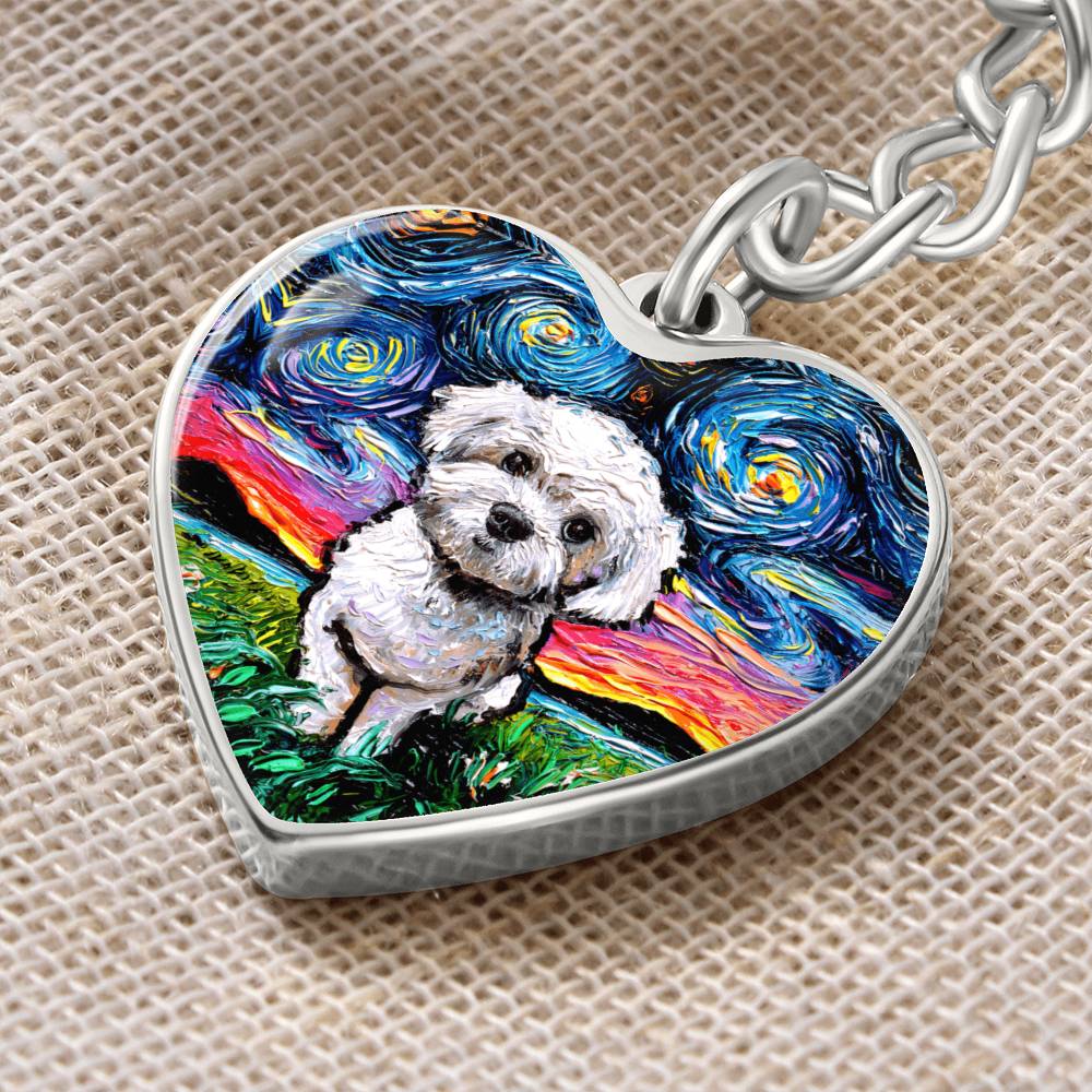 Maltipoo Starry Night Heart Keychain
