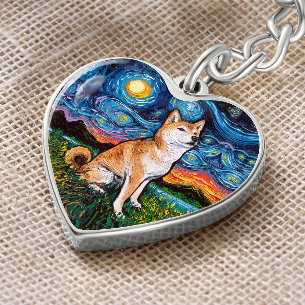 Shiba Inu Starry Night Heart Keychain