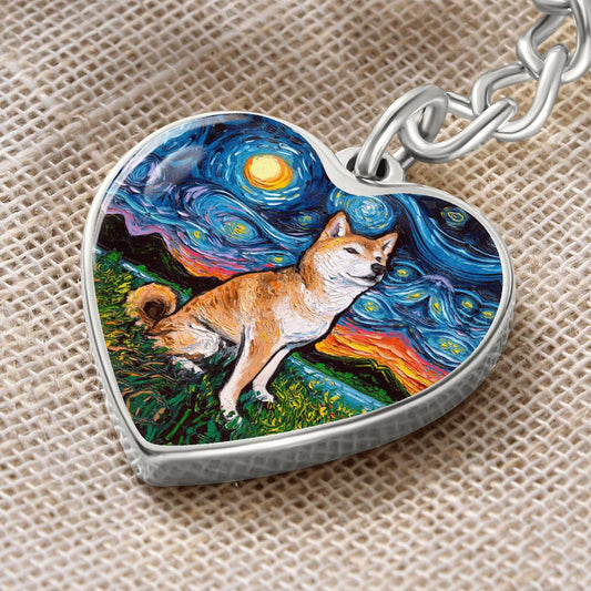 Shiba Inu Starry Night Heart Keychain