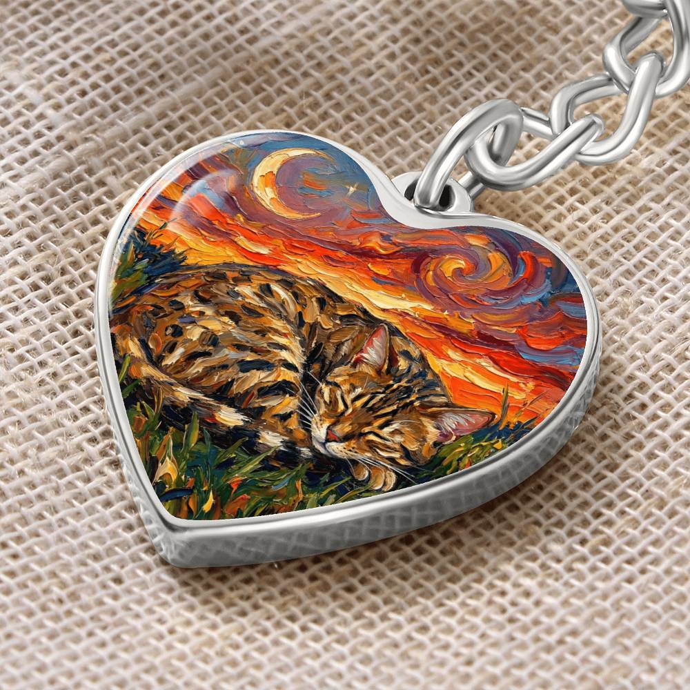 Sleepy Egyptian Mau Night Heart Keychain
