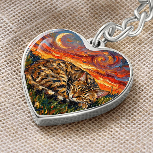 Sleepy Egyptian Mau Night Heart Keychain