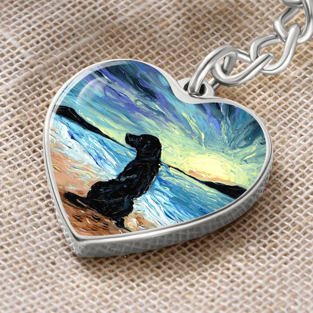 Beach Days - Black Labrador Heart Keychain