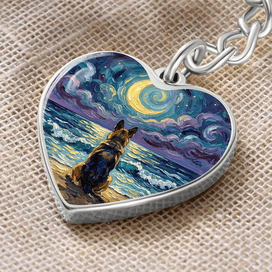 Beach Night - German Shepherd Heart Keychain