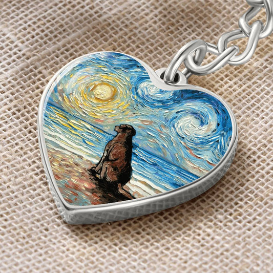 Beach Days - Chocolate Labrador Starry Night Heart Keychain