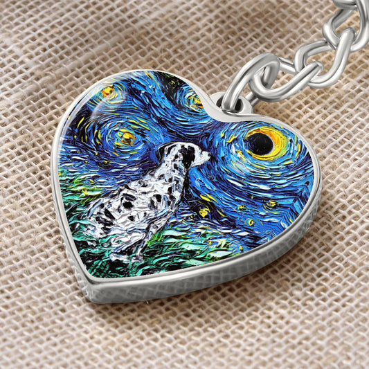 Dalmatian Starry Night Heart Keychain