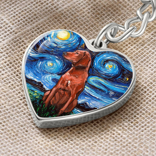 Redbone Coonhound Starry Night Heart Keychain