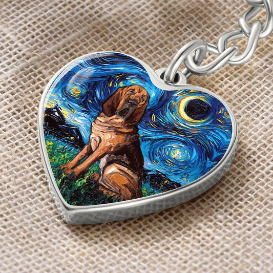 Bloodhound Starry Night Heart Keychain