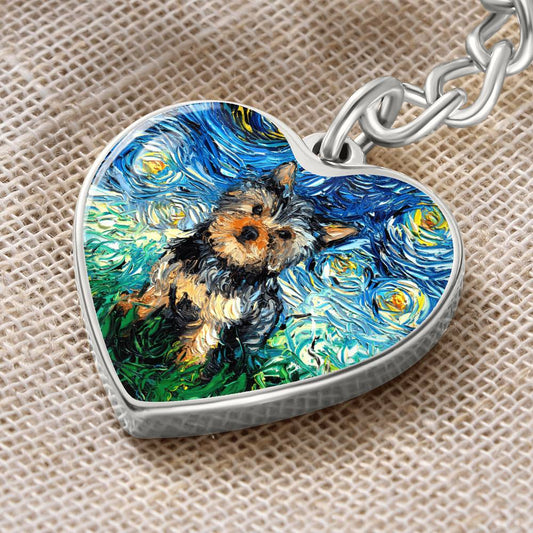 Yorkshire Terrier Starry Night Heart Keychain