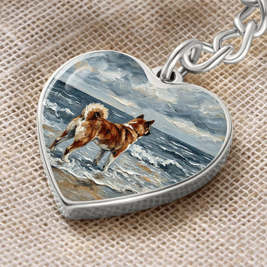 Beach Day - Akita Heart Keychain