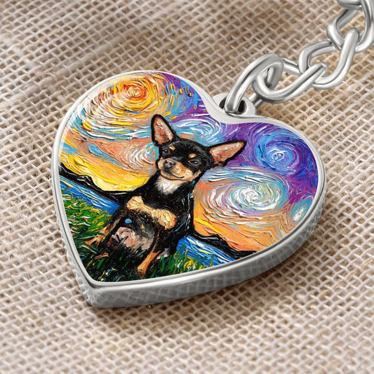 Black and Tan Chihuahua Starry Night Heart Keychain