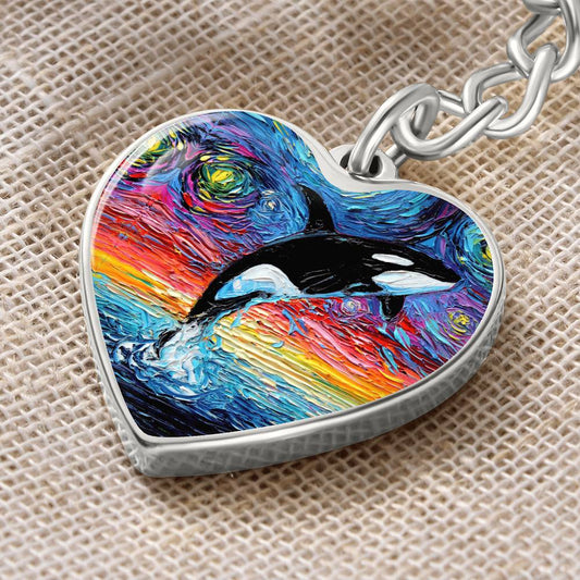 Orca Starry Night Heart Keychain