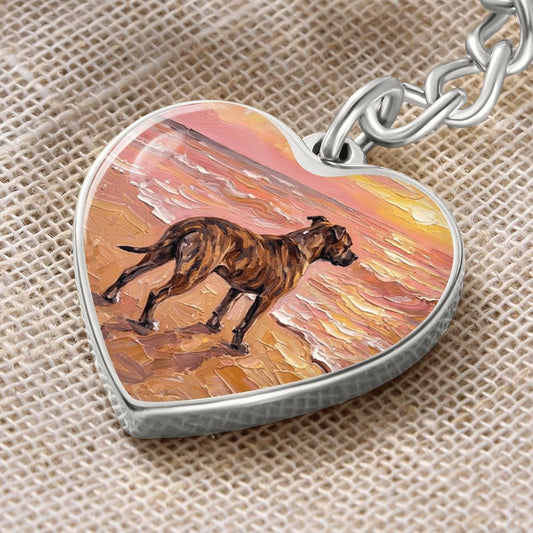 Beach Days - Brindle Pit Bull Heart Keychain