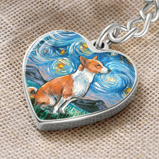 Basenji Starry Night Heart Keychain