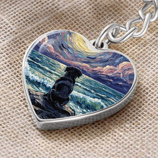 Beach Night - Black Labrador Puppy Heart Keychain