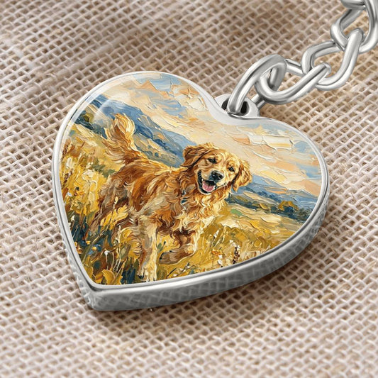Happy Golden Retriever Heart Keychain