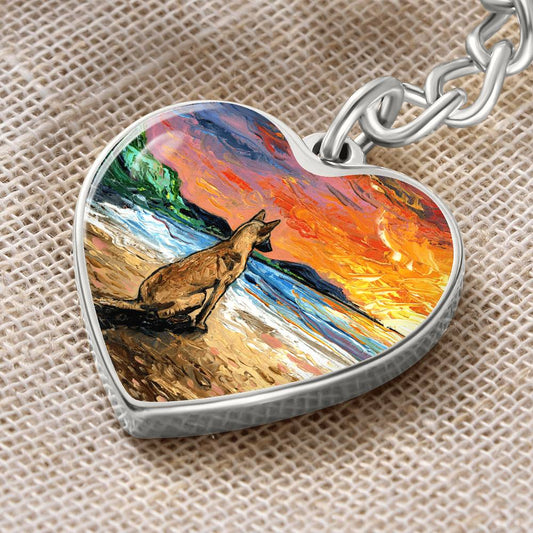 Beach Days - Belgian Malinois  Heart Keychain