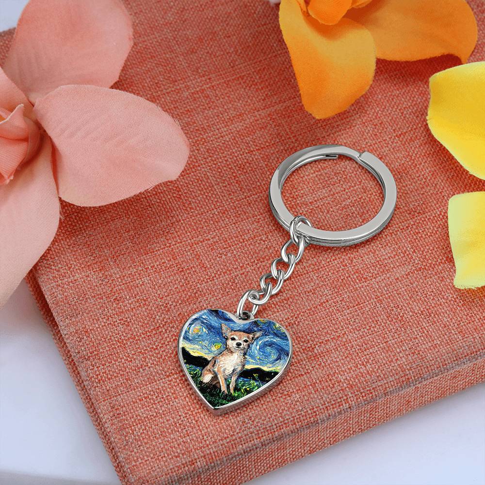 Chihuahua Starry Night Heart Keychain
