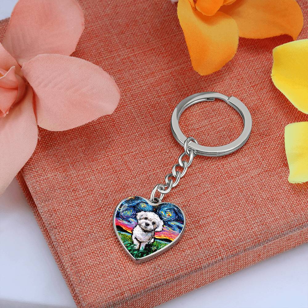 Maltipoo Starry Night Heart Keychain