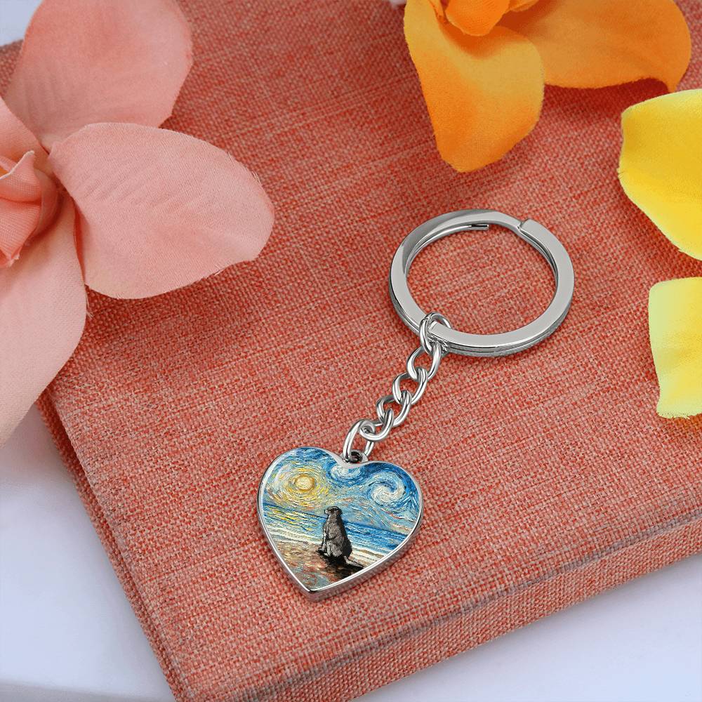 Beach Days, Silver Labrador Heart Keychain