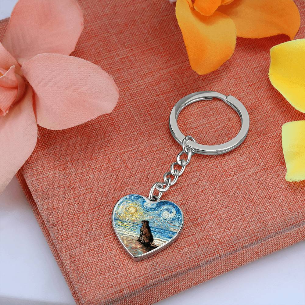 Beach Days - Chocolate Labrador Starry Night Heart Keychain