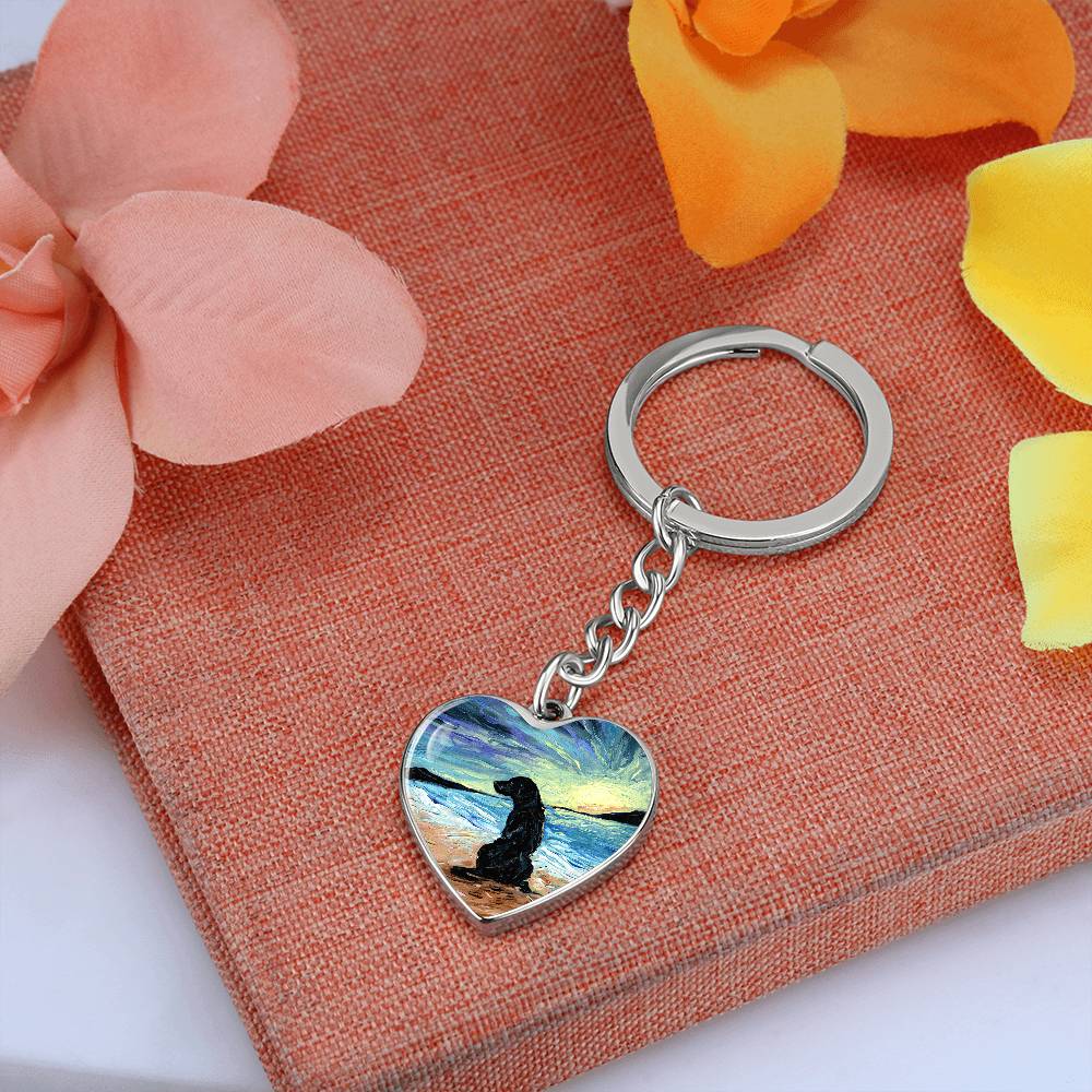 Beach Days - Black Labrador Heart Keychain