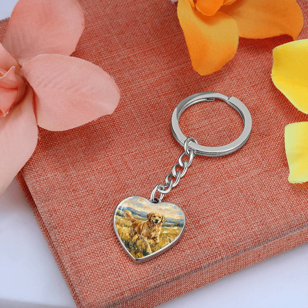 Happy Golden Retriever Heart Keychain