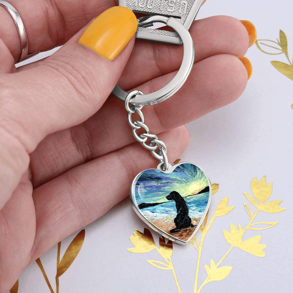 Beach Days - Black Labrador Heart Keychain