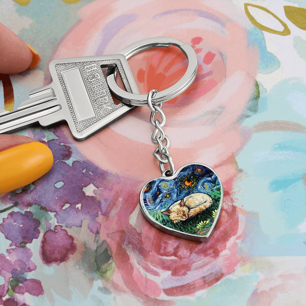 Sleeping Flame Point Starry Night Heart Keychain