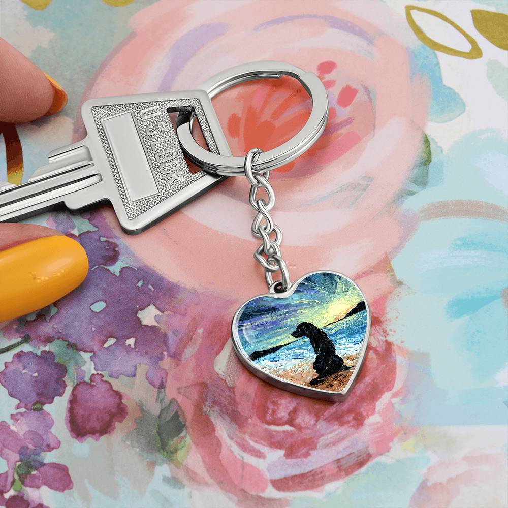 Beach Days - Black Labrador Heart Keychain