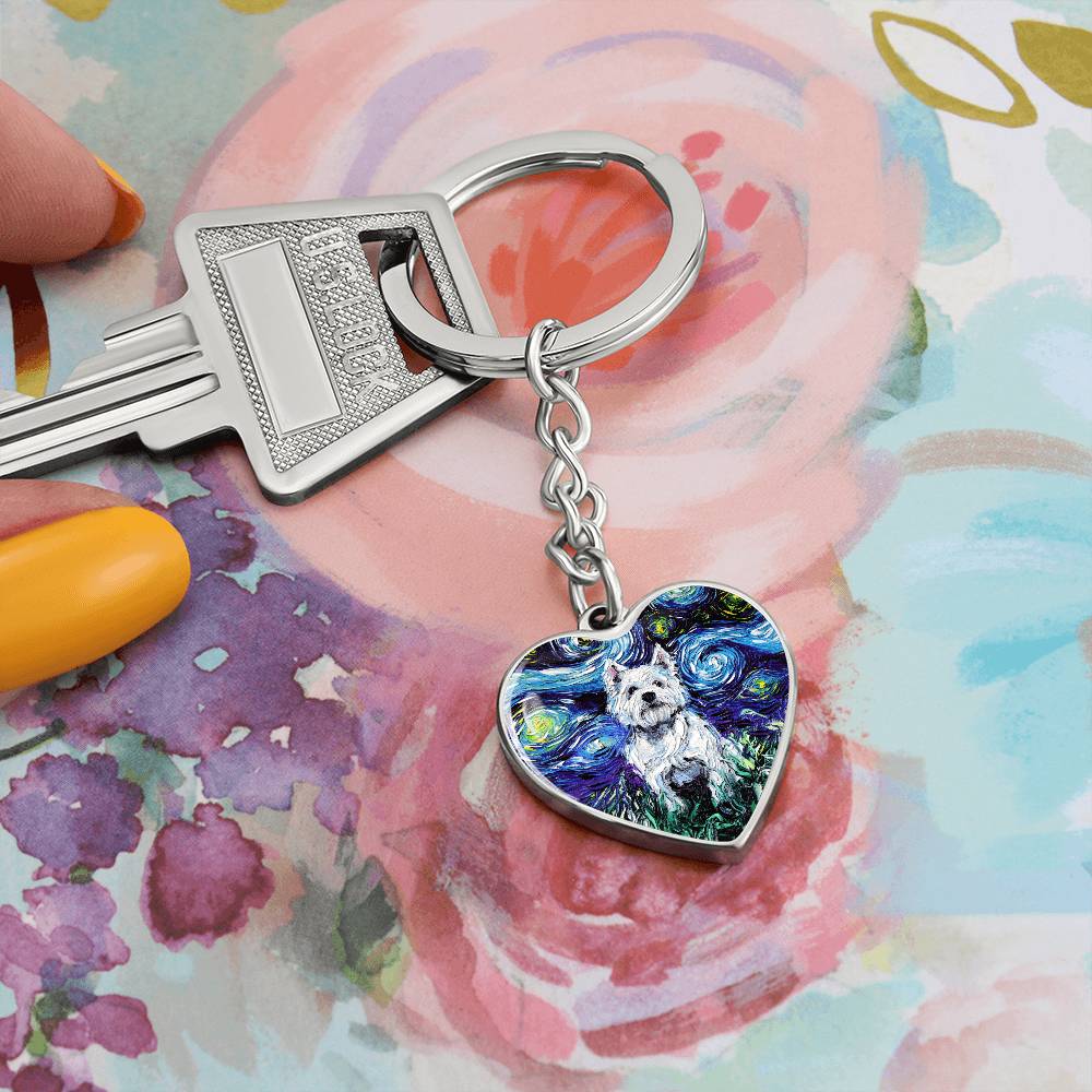 Westie Starry Night Heart Keychain