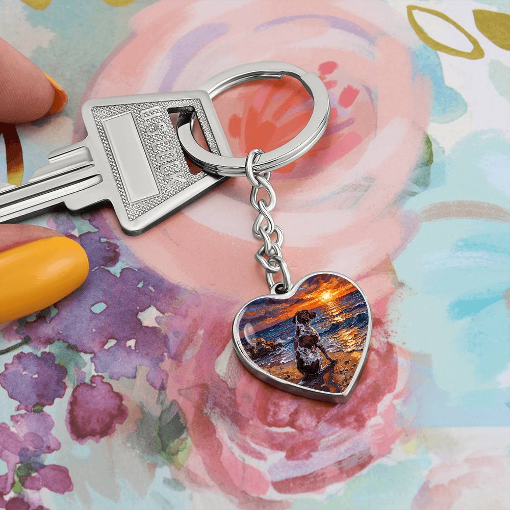 Beach Day - German Pointer Heart Keychain