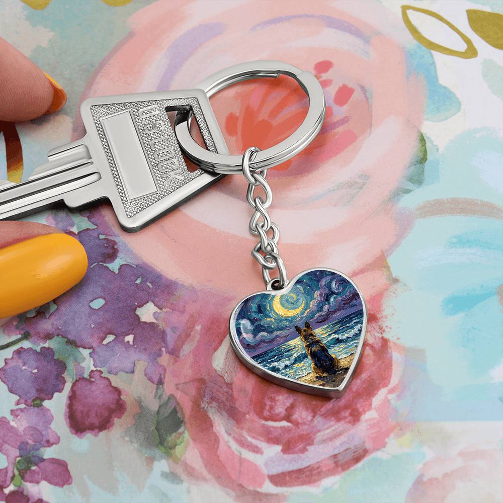 Beach Night - German Shepherd Heart Keychain