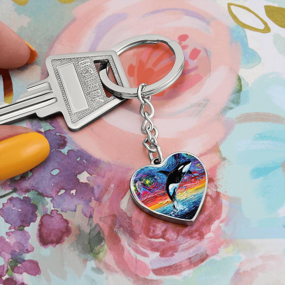 Orca Starry Night Heart Keychain