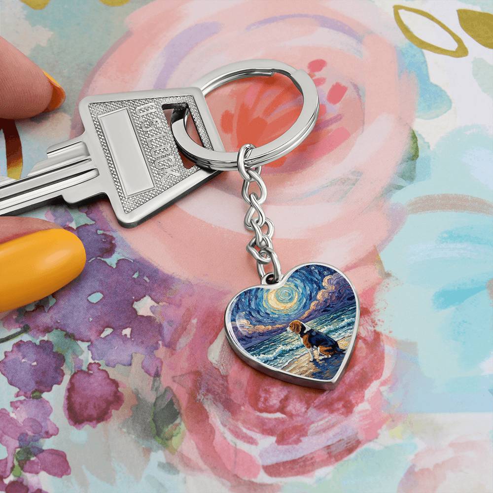 Beach Night - Beagle Heart Keychain
