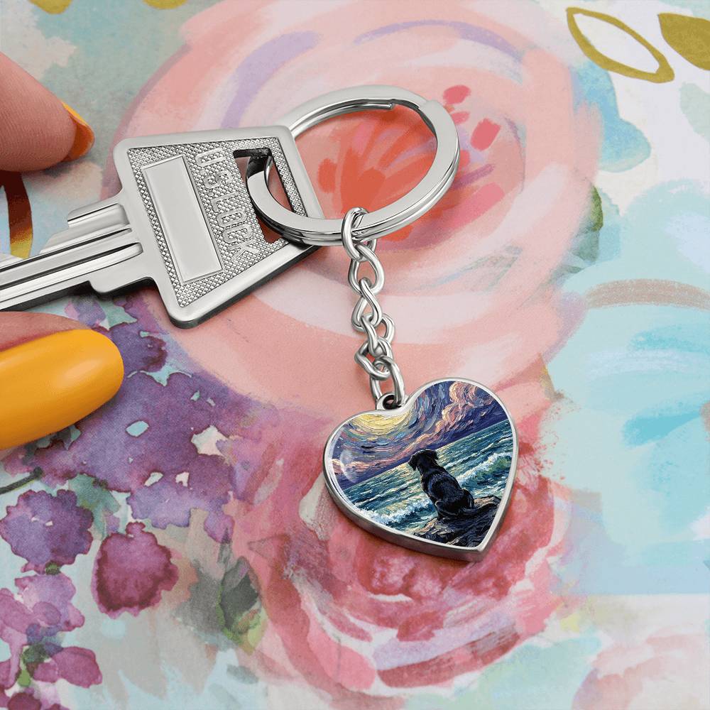 Beach Night - Black Labrador Puppy Heart Keychain