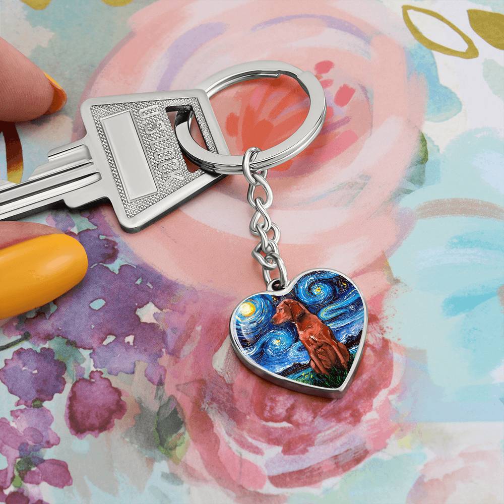 Redbone Coonhound Starry Night Heart Keychain