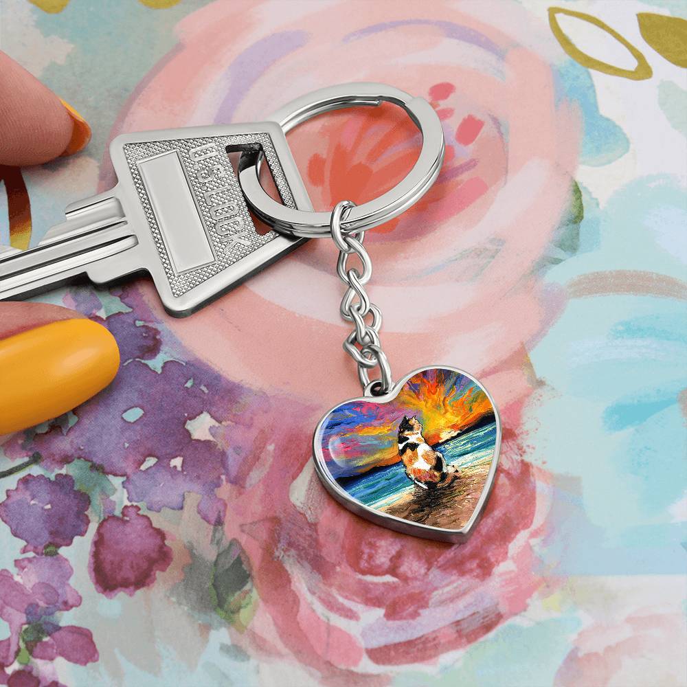 Beach Days - Calico Cat Heart Keychain