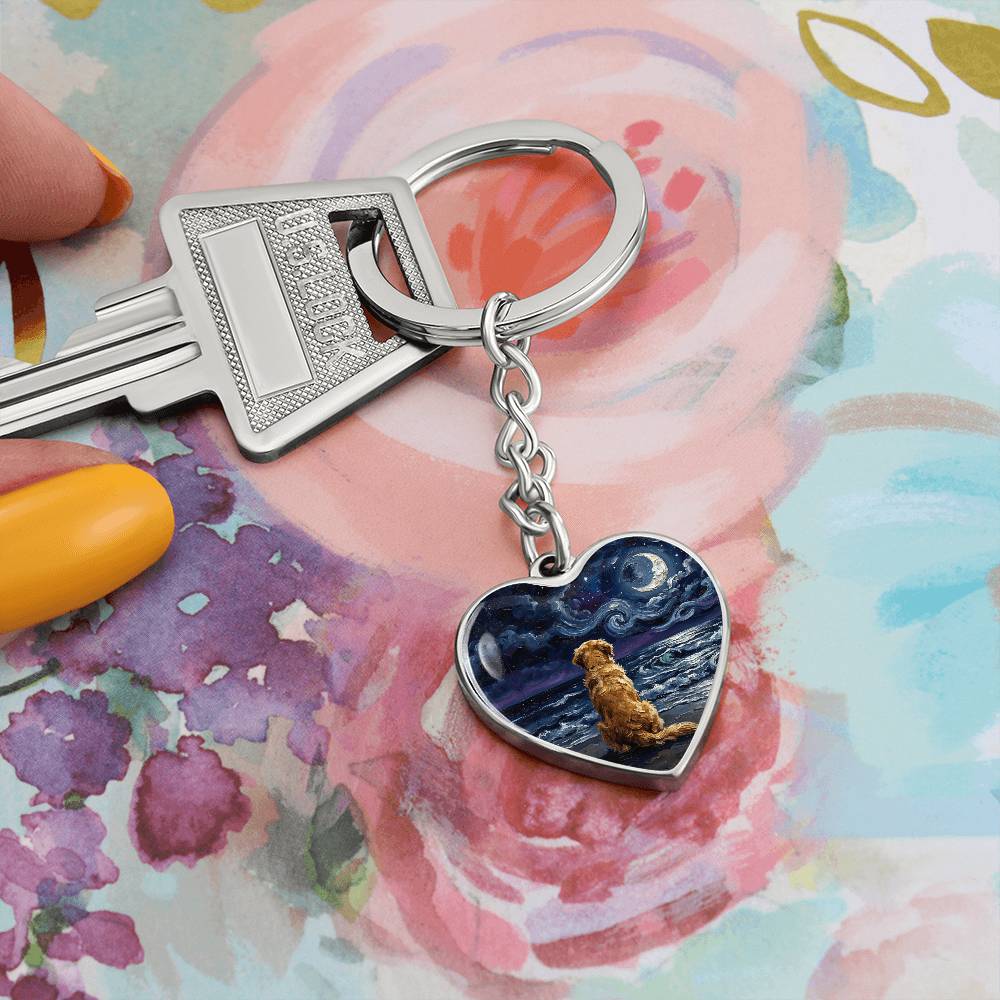 Beach Night - Golden Retriever Heart Keychain