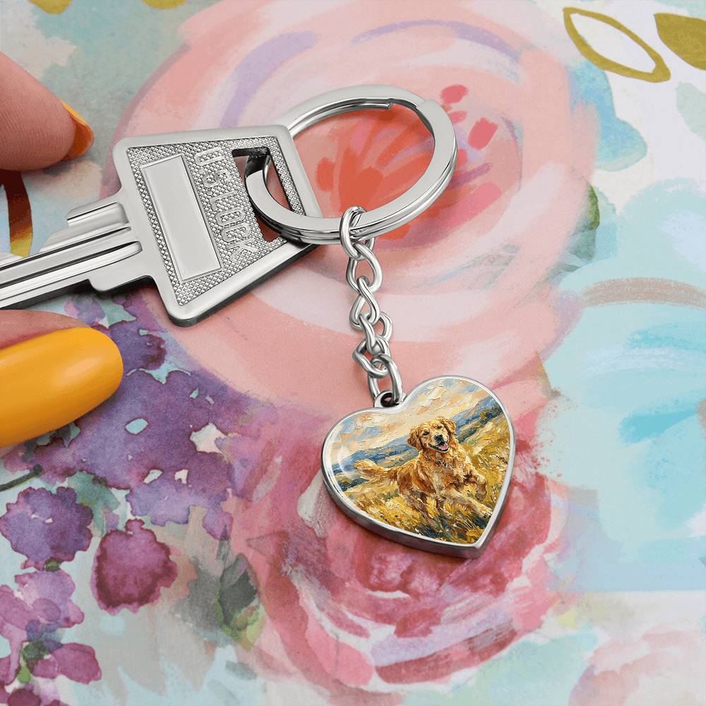 Happy Golden Retriever Heart Keychain