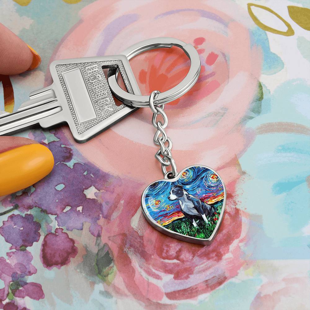 Pit Bull Starry Night Heart Keychain
