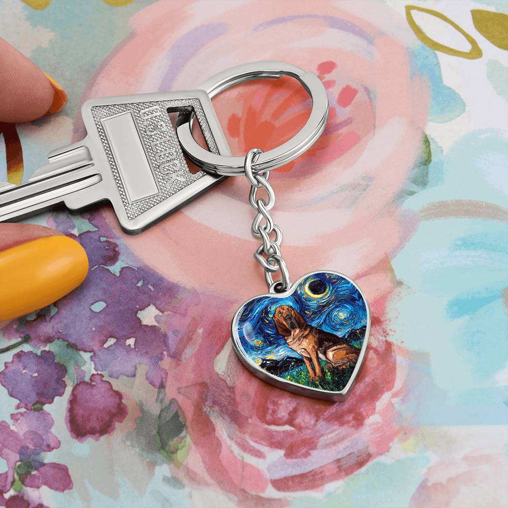 Bloodhound Starry Night Heart Keychain