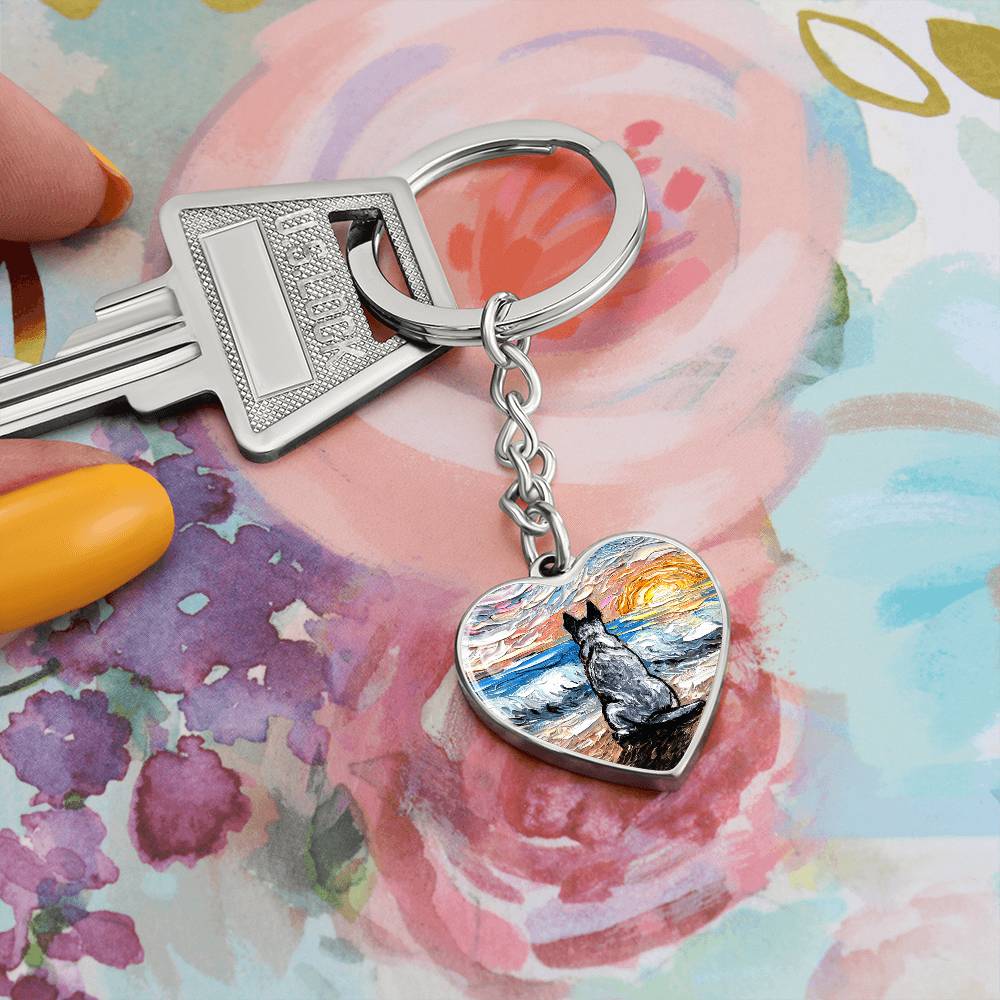 Beach Days, Blue Heeler Heart Keychain