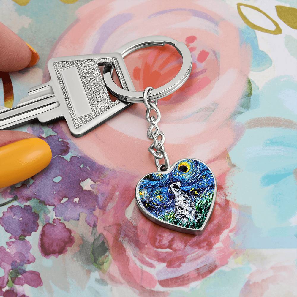 Dalmatian Starry Night Heart Keychain