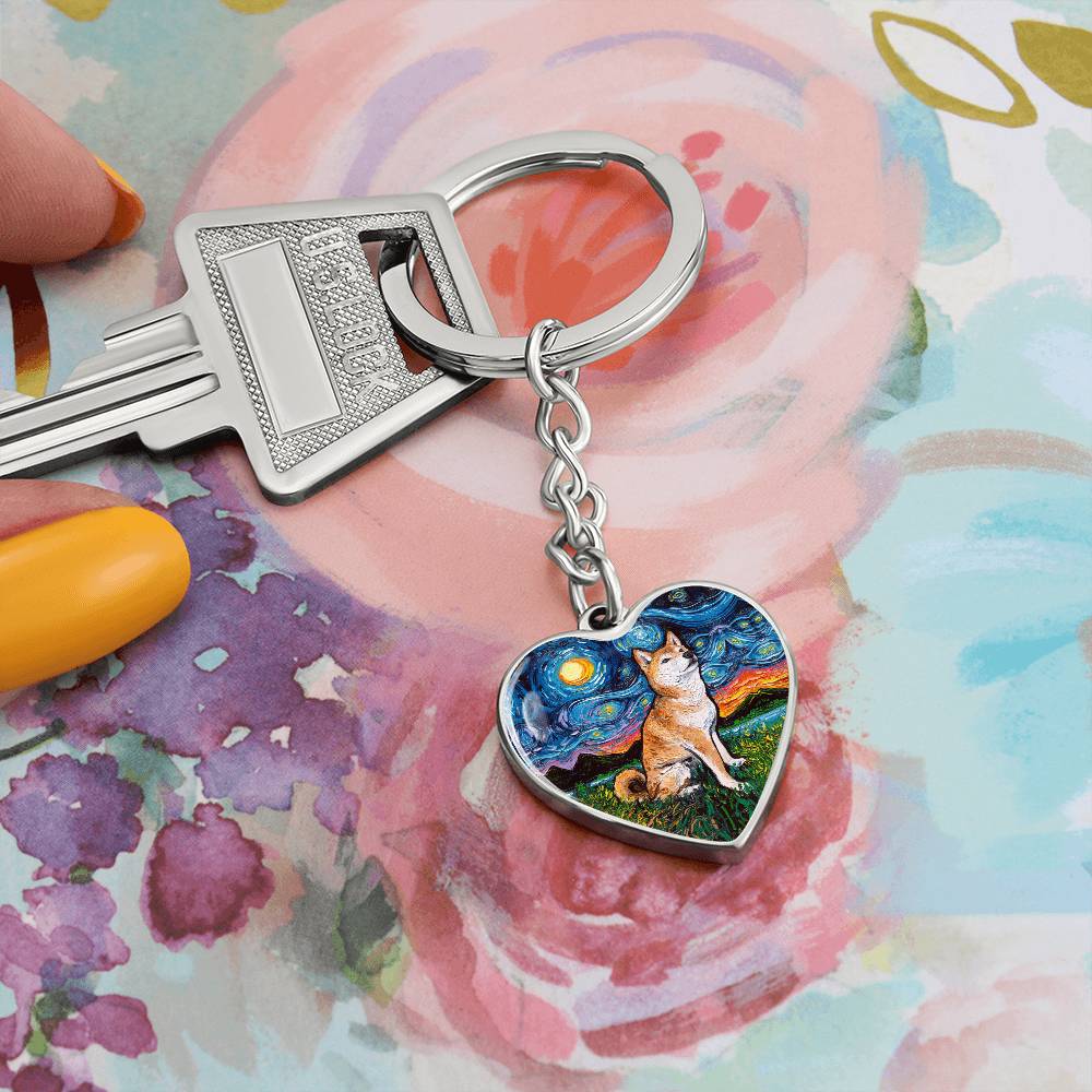 Shiba Inu Starry Night Heart Keychain